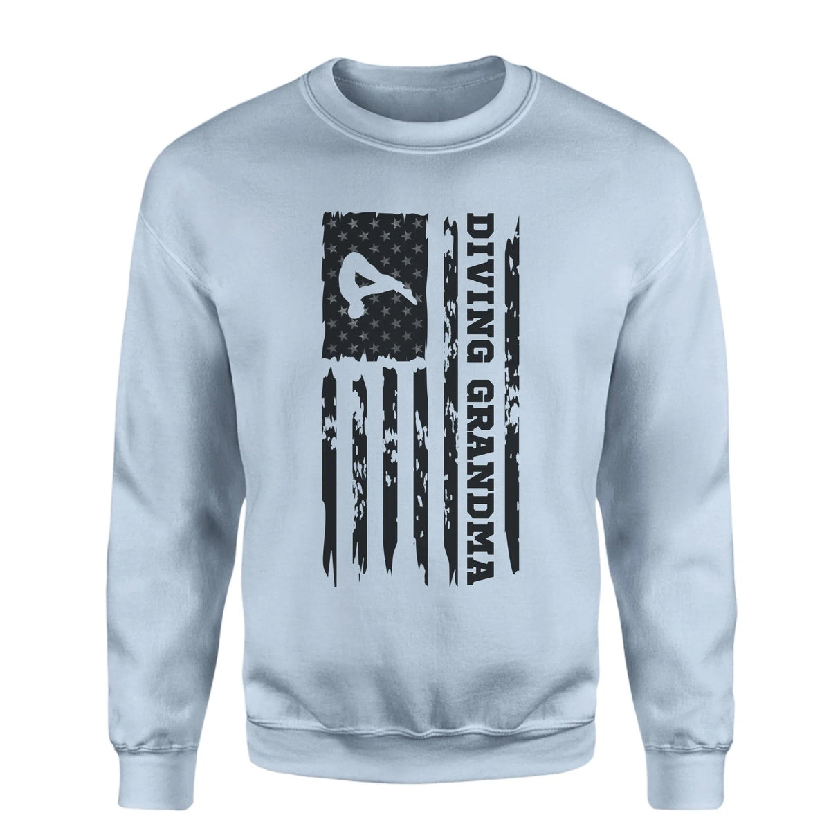 Diving Grandma Vertical Flag on a Sweatshirt with a Black Graphic