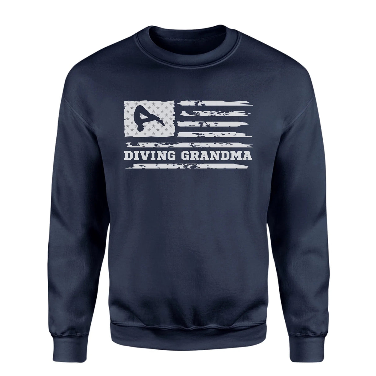 Diving Grandma Horizontal Flag on a Sweatshirt with a White Graphic