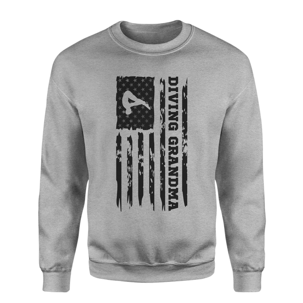 Diving Grandma Vertical Flag on a Sweatshirt with a Black Graphic