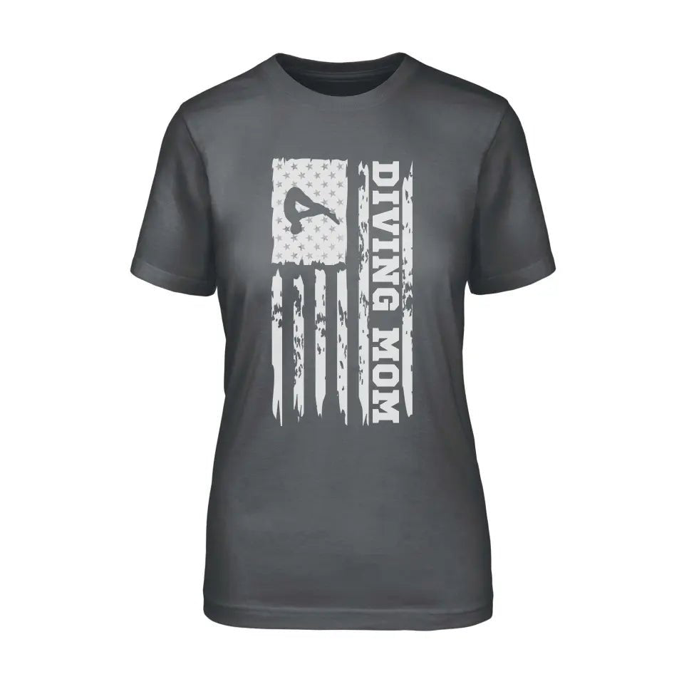 Diving Mom Vertical Flag on a Unisex T-Shirt with a White Graphic