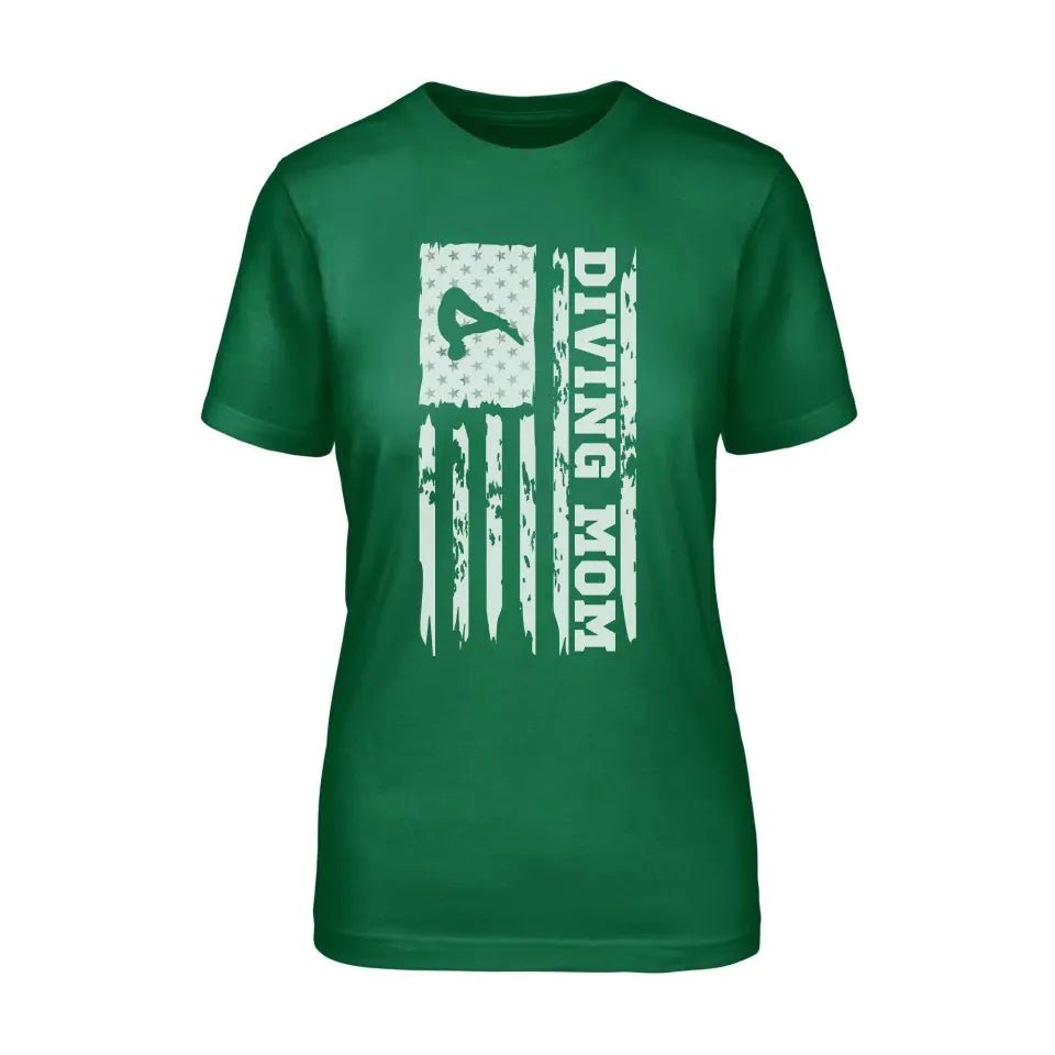 Diving Mom Vertical Flag on a Unisex T-Shirt with a White Graphic