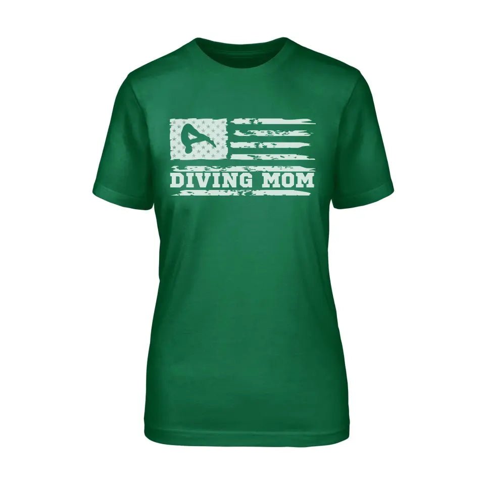 Diving Mom Horizontal Flag on a Unisex T-Shirt with a White Graphic
