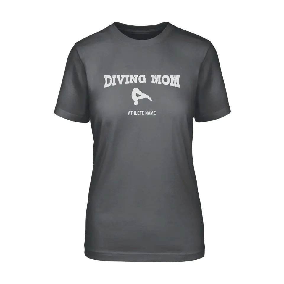 Diving Mom with Diver Icon and Diver Name on a Unisex T-Shirt with a White Graphic