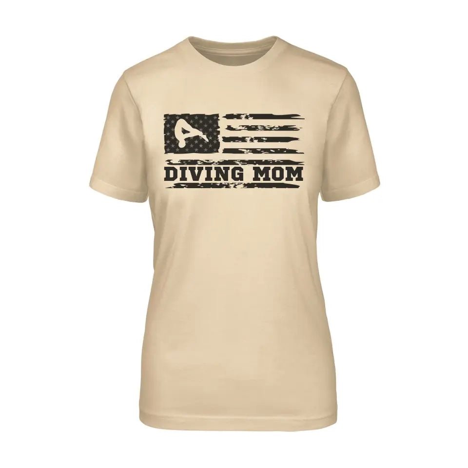 Diving Mom Horizontal Flag on a Unisex T-Shirt with a Black Graphic