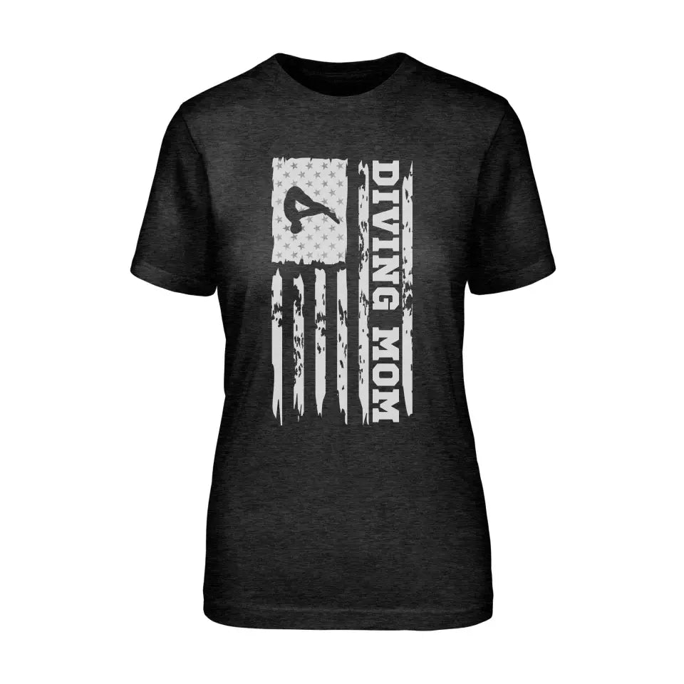 Diving Mom Vertical Flag on a Unisex T-Shirt with a White Graphic