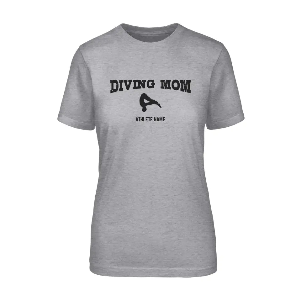 Diving Mom with Diver Icon and Diver Name on a Unisex T-Shirt with a Black Graphic