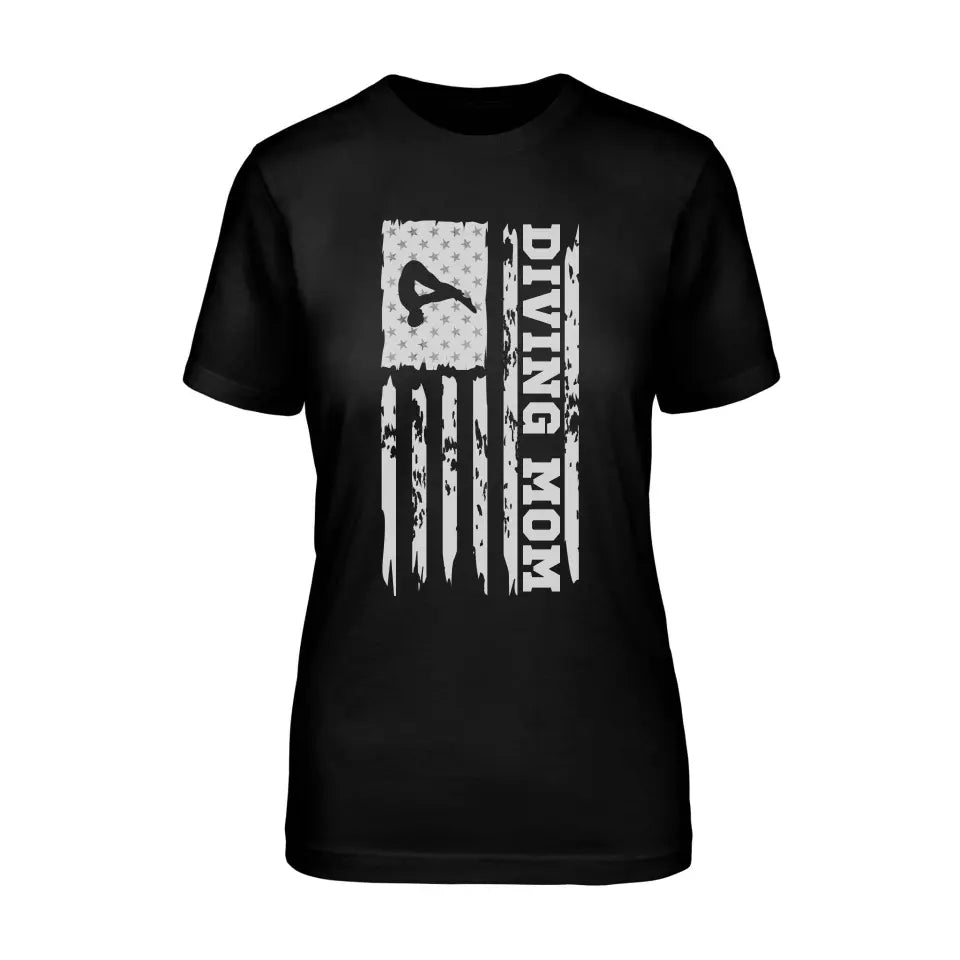 Diving Mom Vertical Flag on a Unisex T-Shirt with a White Graphic