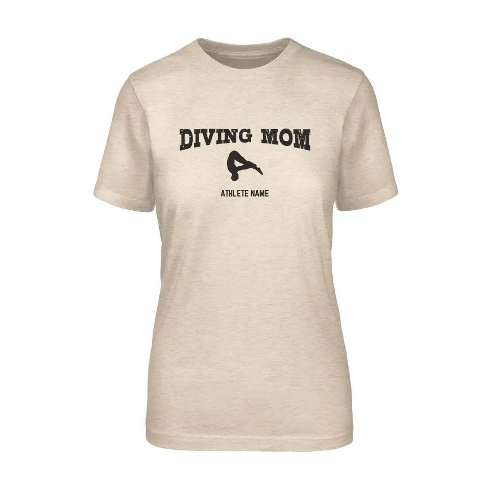 Diving Mom with Diver Icon and Diver Name on a Unisex T-Shirt with a Black Graphic