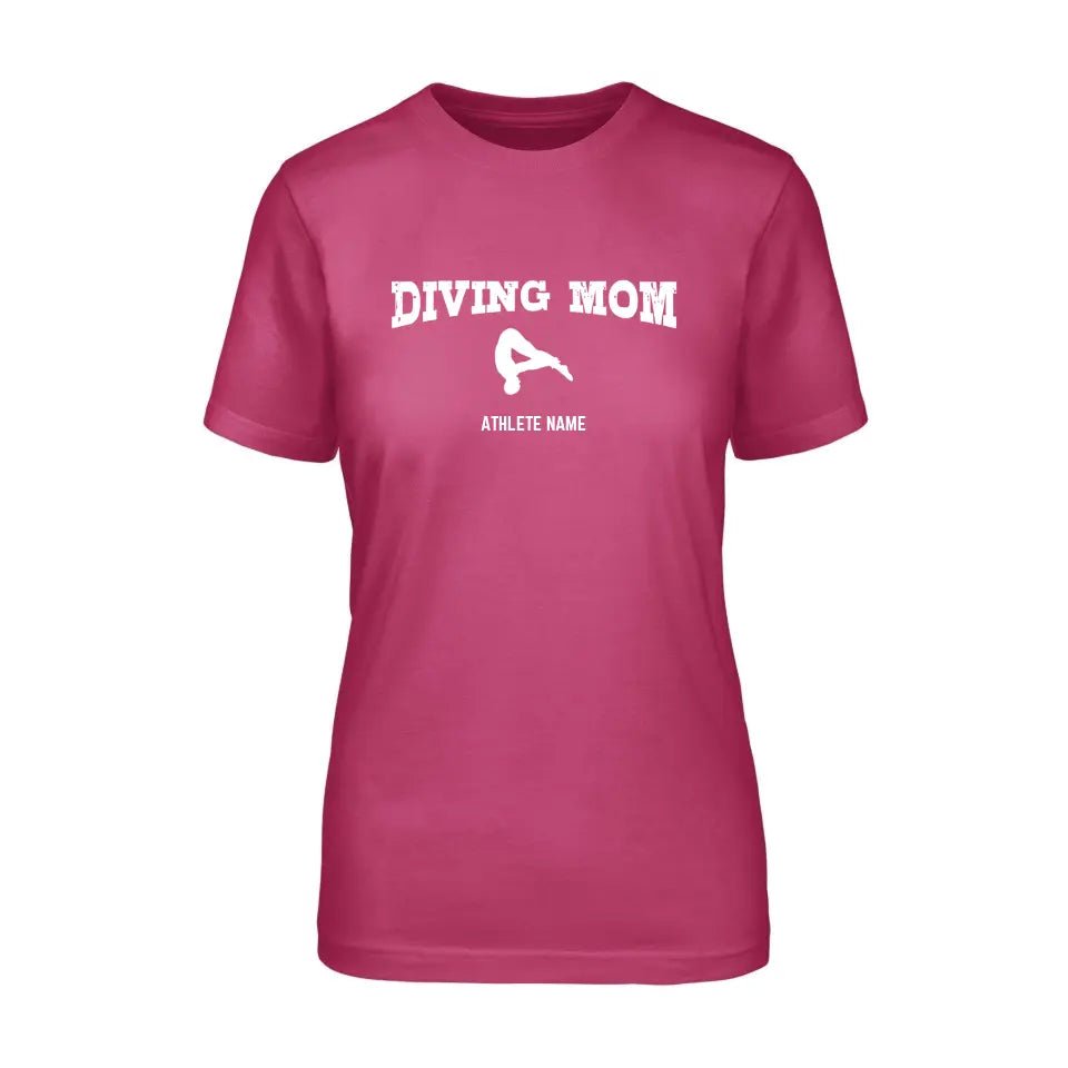 Diving Mom with Diver Icon and Diver Name on a Unisex T-Shirt with a White Graphic