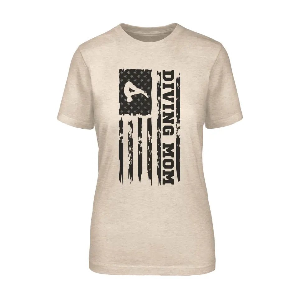 Diving Mom Vertical Flag on a Unisex T-Shirt with a Black Graphic