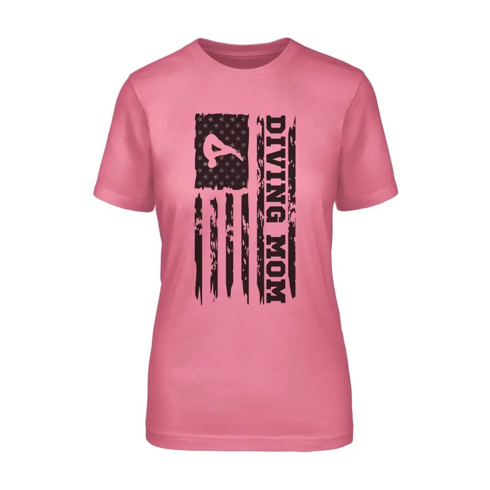 Diving Mom Vertical Flag on a Unisex T-Shirt with a Black Graphic
