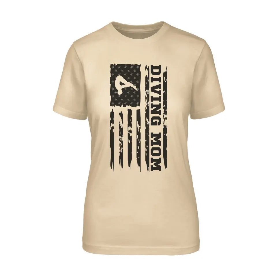 Diving Mom Vertical Flag on a Unisex T-Shirt with a Black Graphic