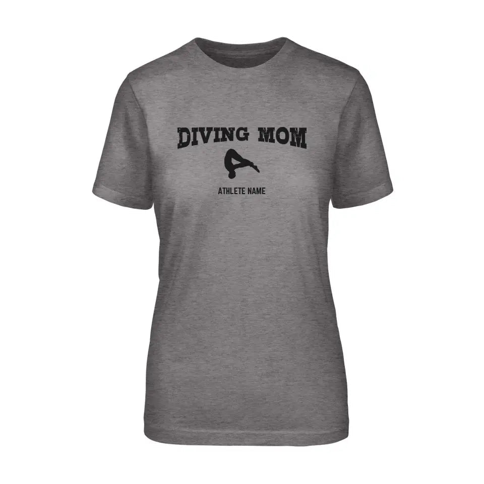 Diving Mom with Diver Icon and Diver Name on a Unisex T-Shirt with a Black Graphic