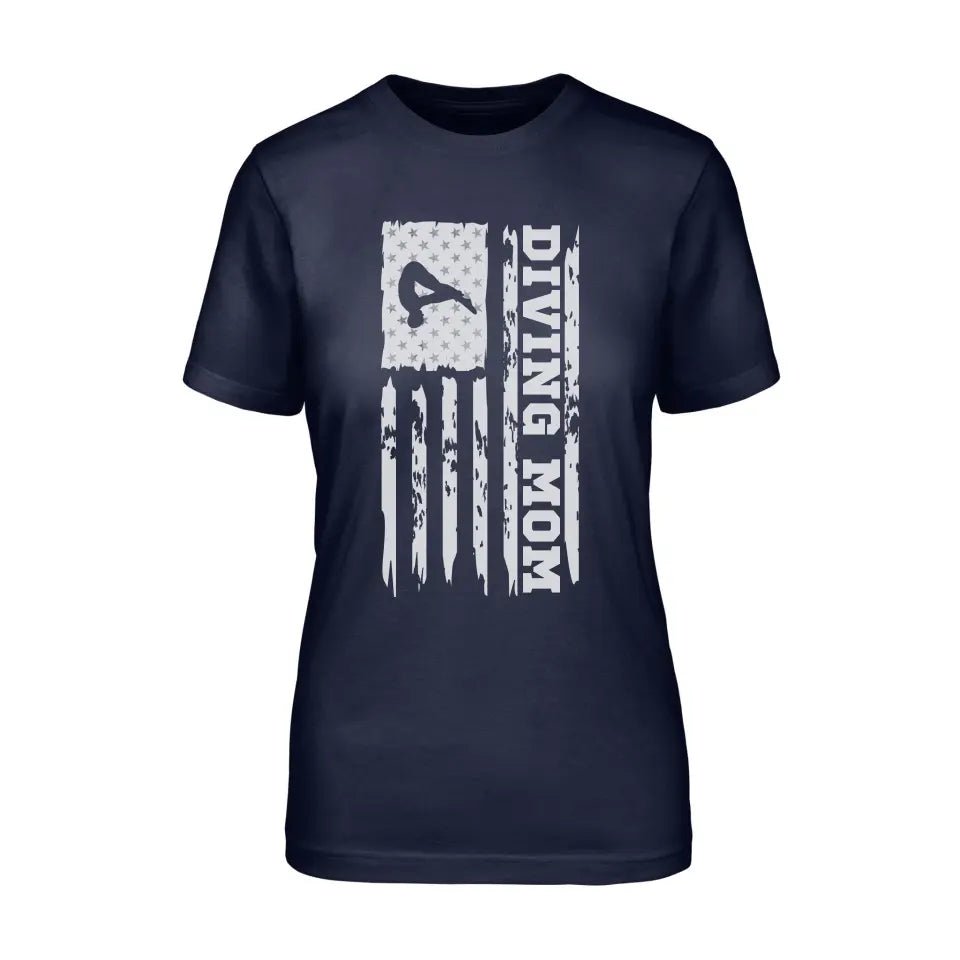 Diving Mom Vertical Flag on a Unisex T-Shirt with a White Graphic