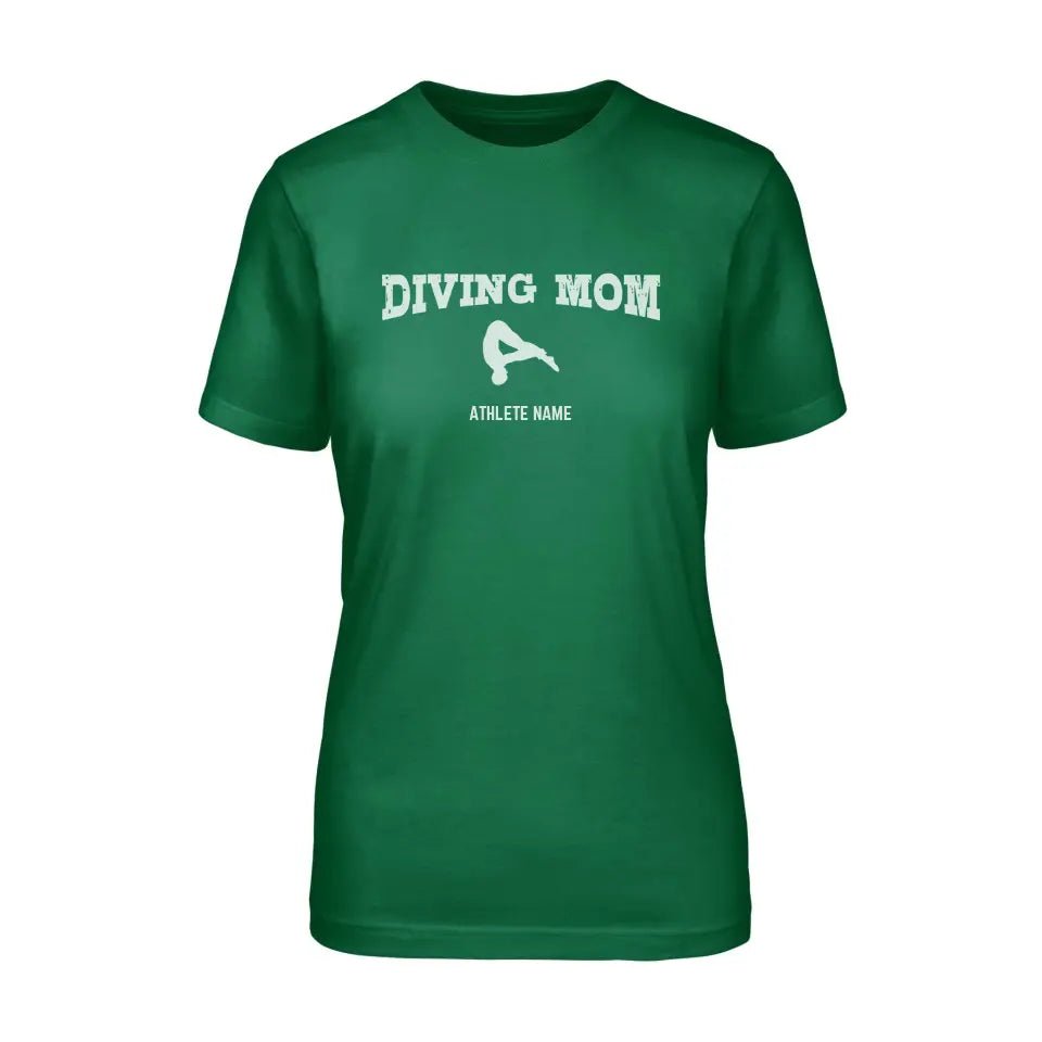 Diving Mom with Diver Icon and Diver Name on a Unisex T-Shirt with a White Graphic
