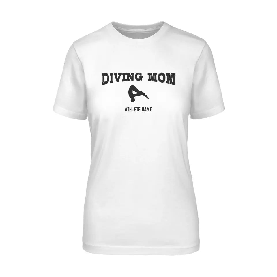 Diving Mom with Diver Icon and Diver Name on a Unisex T-Shirt with a Black Graphic