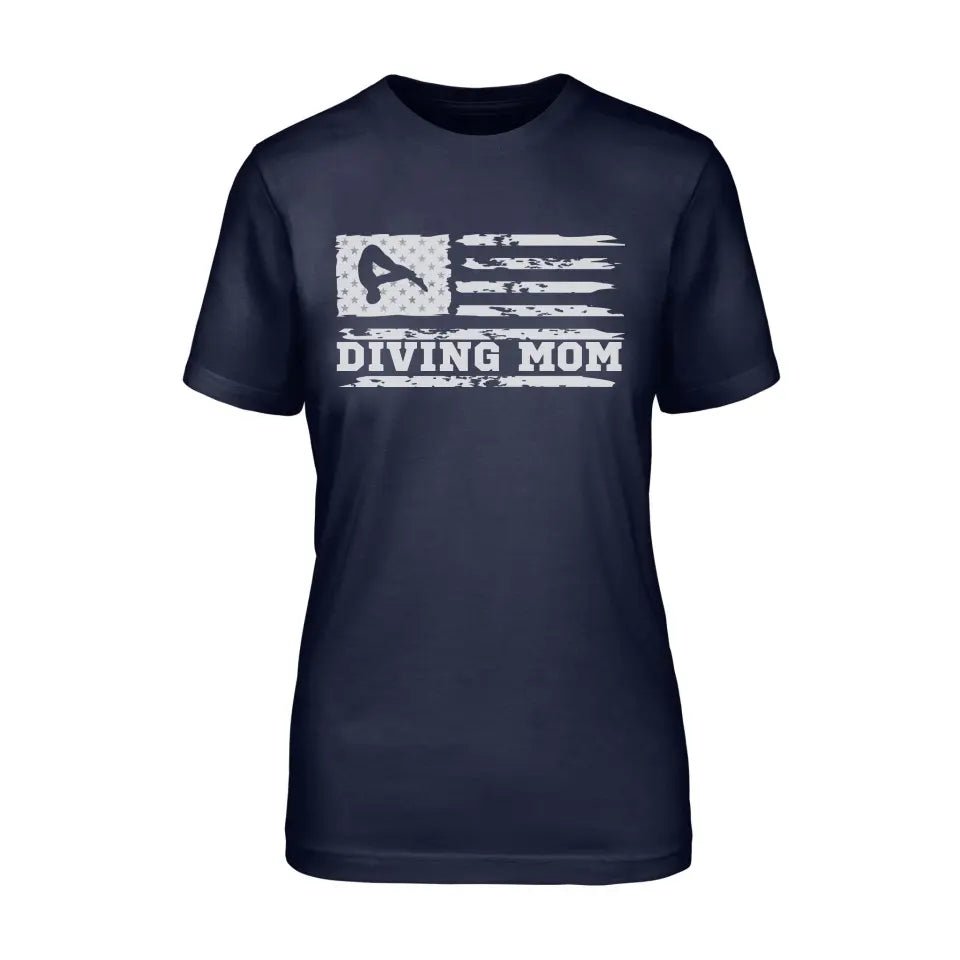 Diving Mom Horizontal Flag on a Unisex T-Shirt with a White Graphic