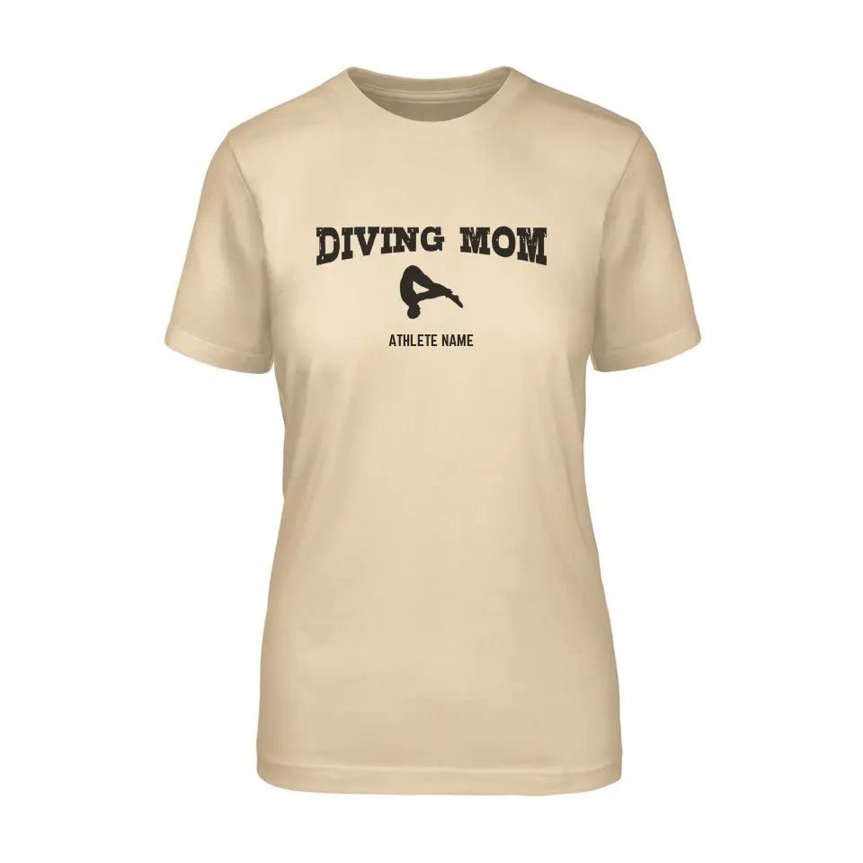 Diving Mom with Diver Icon and Diver Name on a Unisex T-Shirt with a Black Graphic