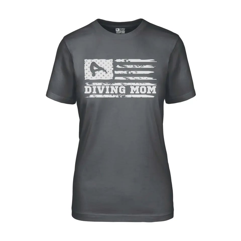 Diving Mom Horizontal Flag on a Unisex T-Shirt with a White Graphic