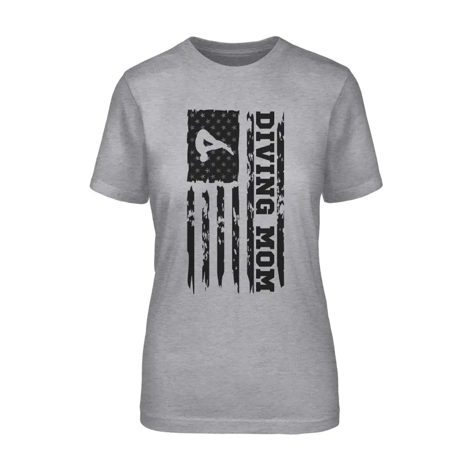 Diving Mom Vertical Flag on a Unisex T-Shirt with a Black Graphic