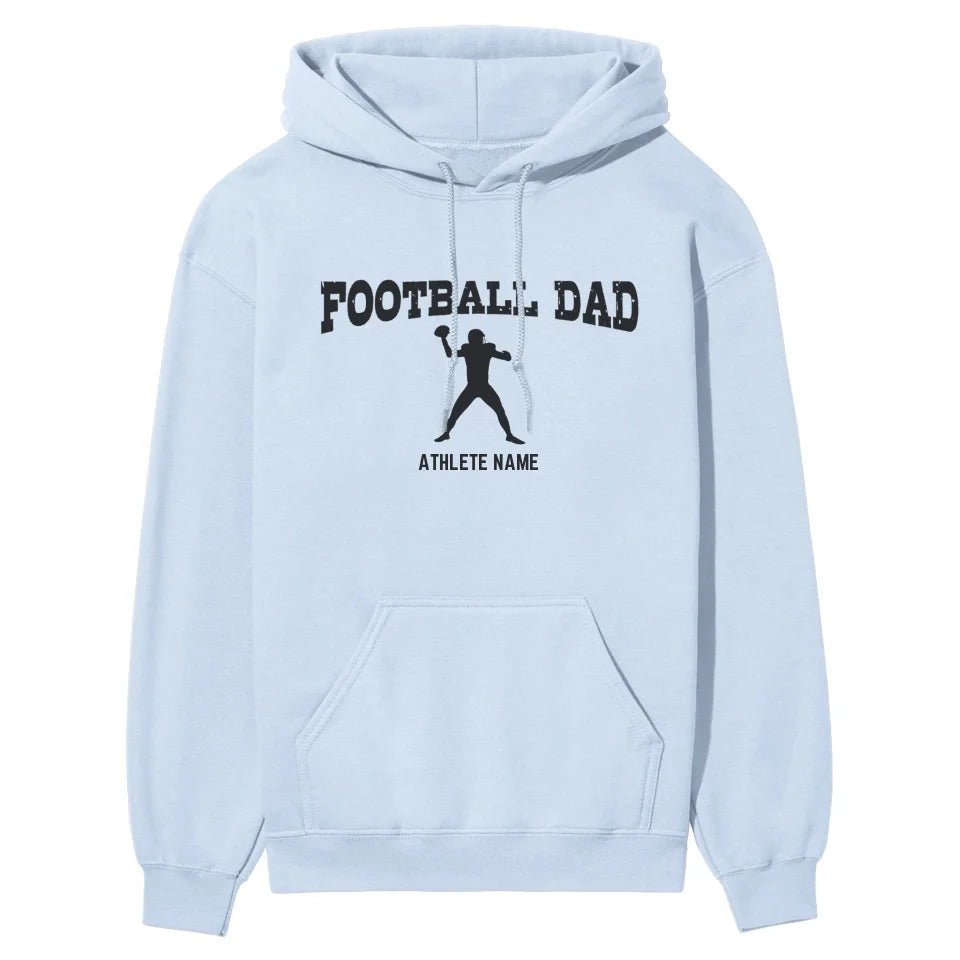 Football Dad with Football Player Icon and Football Player Name on a Hoodie with a Black Graphic