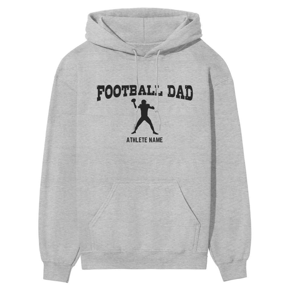 Football Dad with Football Player Icon and Football Player Name on a Hoodie with a Black Graphic