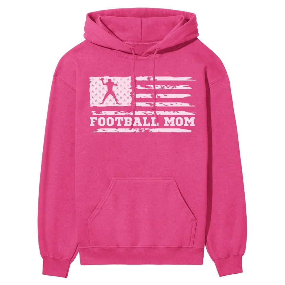 Football Mom Horizontal Flag on a Hoodie with a White Graphic