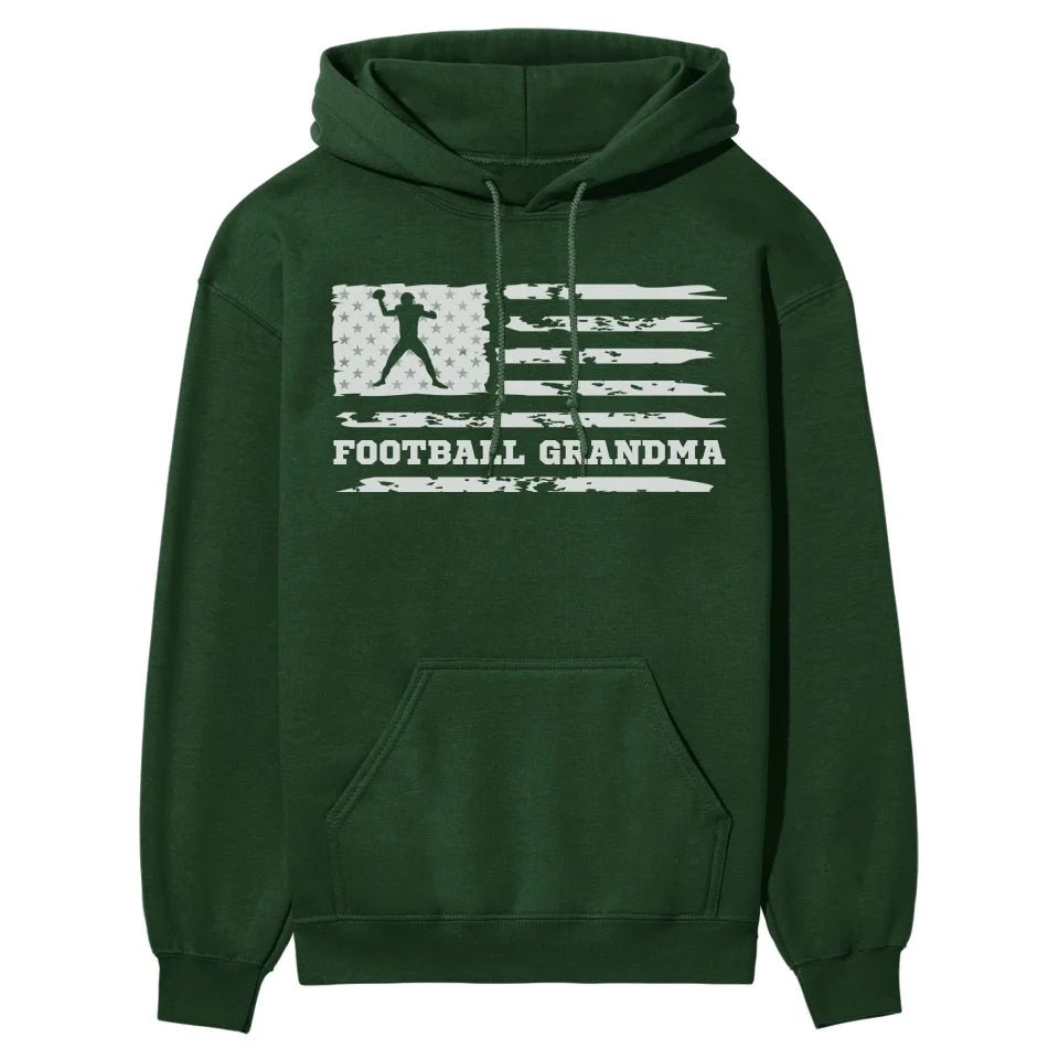 Football Grandma Horizontal Flag on a Hoodie with a White Graphic