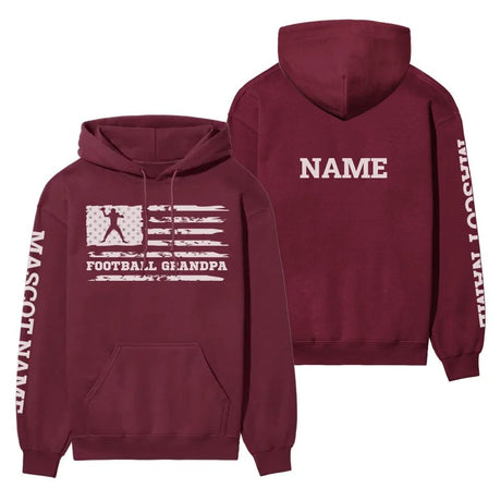 Football Grandpa Horizontal Flag With Football Player Name on a Hoodie with a White Graphic