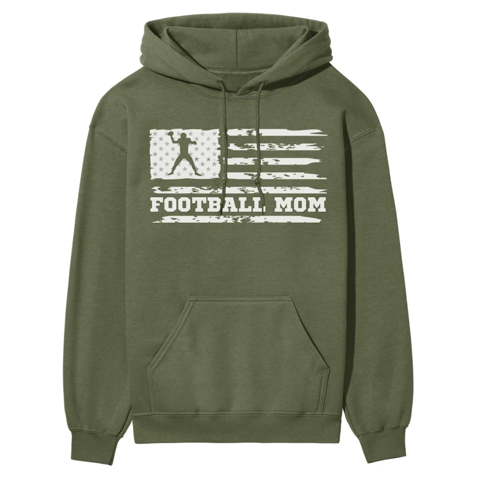 Football Mom Horizontal Flag on a Hoodie with a White Graphic