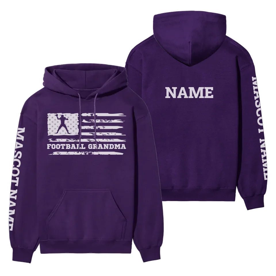 Football Grandma Horizontal Flag With Football Player Name on a Hoodie with a White Graphic