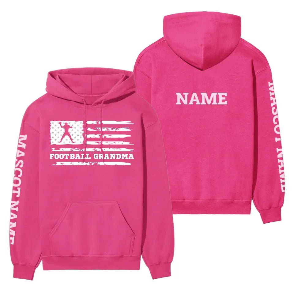Football Grandma Horizontal Flag With Football Player Name on a Hoodie with a White Graphic