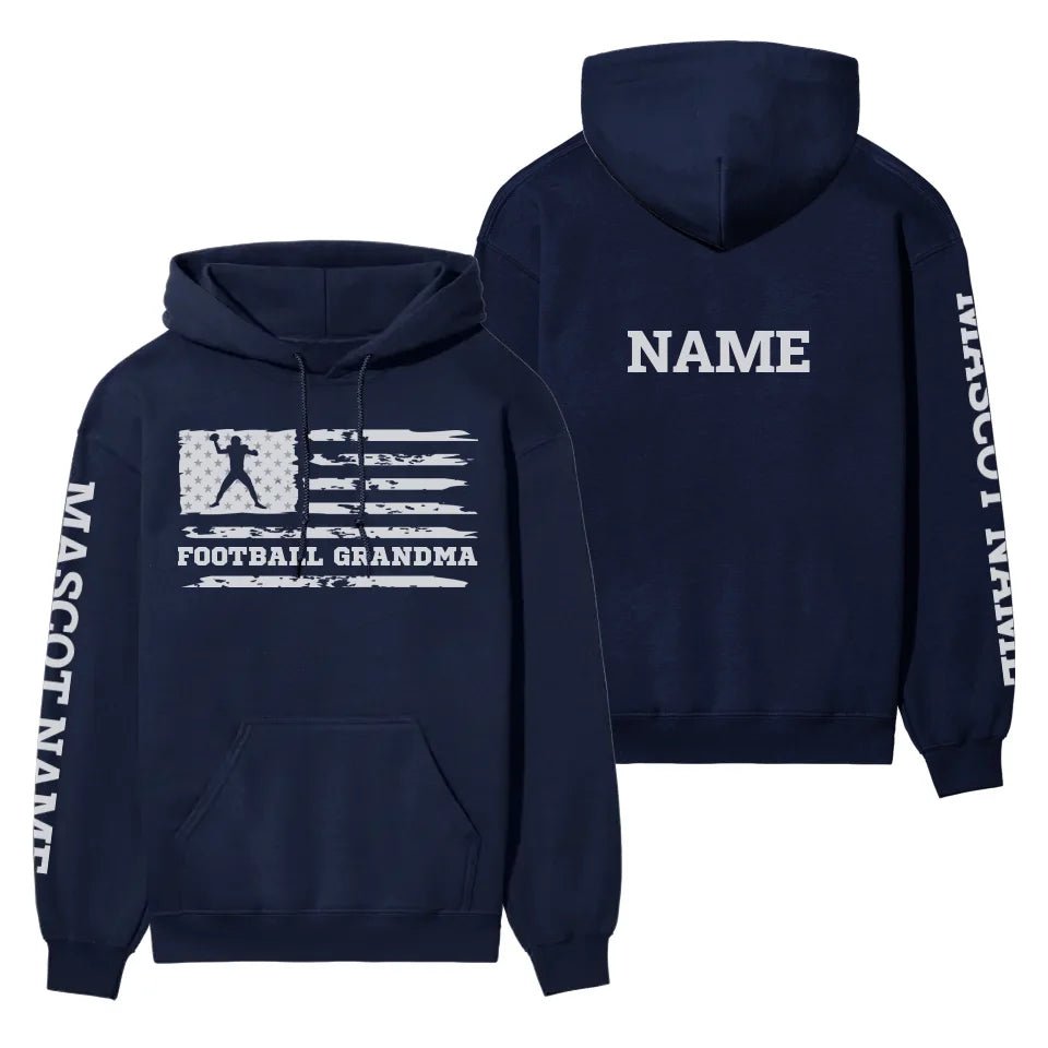 Football Grandma Horizontal Flag With Football Player Name on a Hoodie with a White Graphic