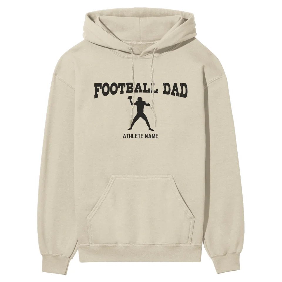 Football Dad with Football Player Icon and Football Player Name on a Hoodie with a Black Graphic