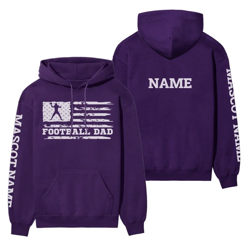 Football Dad Horizontal Flag With Football Player Name on a Hoodie with a White Graphic