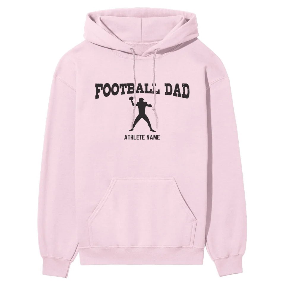 Football Dad with Football Player Icon and Football Player Name on a Hoodie with a Black Graphic