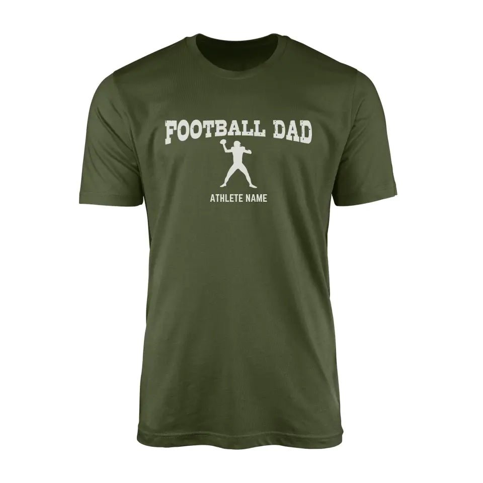 Football Dad with Football Player Icon and Football Player Name on a Men's T-Shirt with a White Graphic