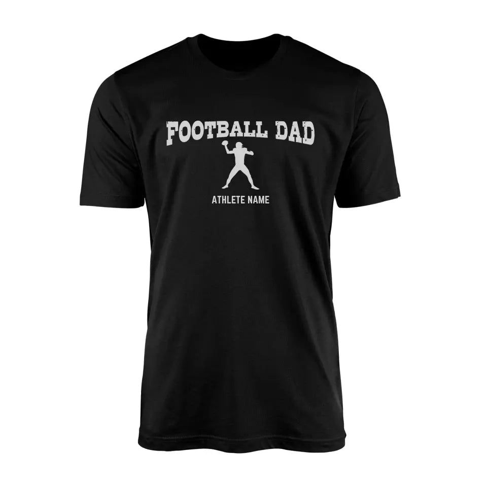 Football Dad with Football Player Icon and Football Player Name on a Men's T-Shirt with a White Graphic