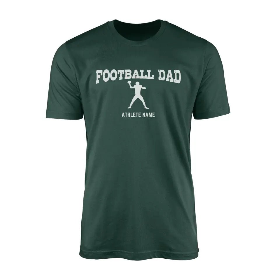 Football Dad with Football Player Icon and Football Player Name on a Men's T-Shirt with a White Graphic