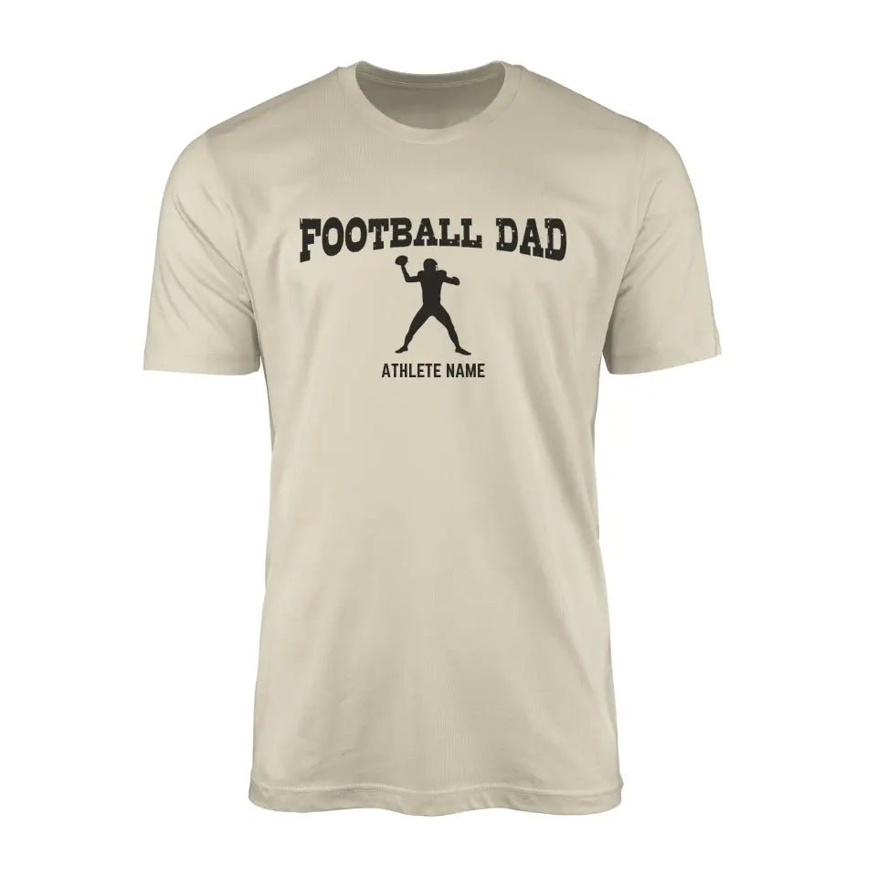 Football Dad with Football Player Icon and Football Player Name on a Men's T-Shirt with a Black Graphic