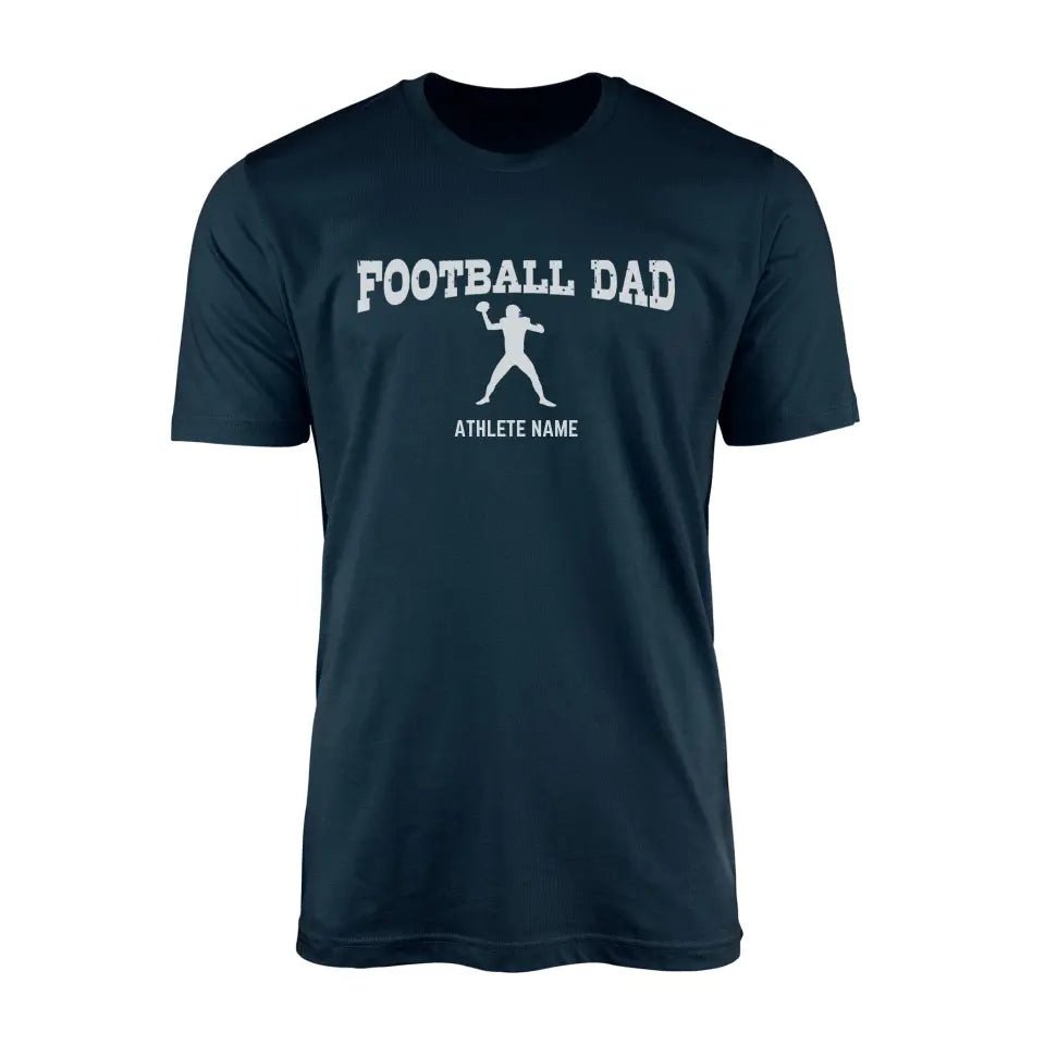 Football Dad with Football Player Icon and Football Player Name on a Men's T-Shirt with a White Graphic