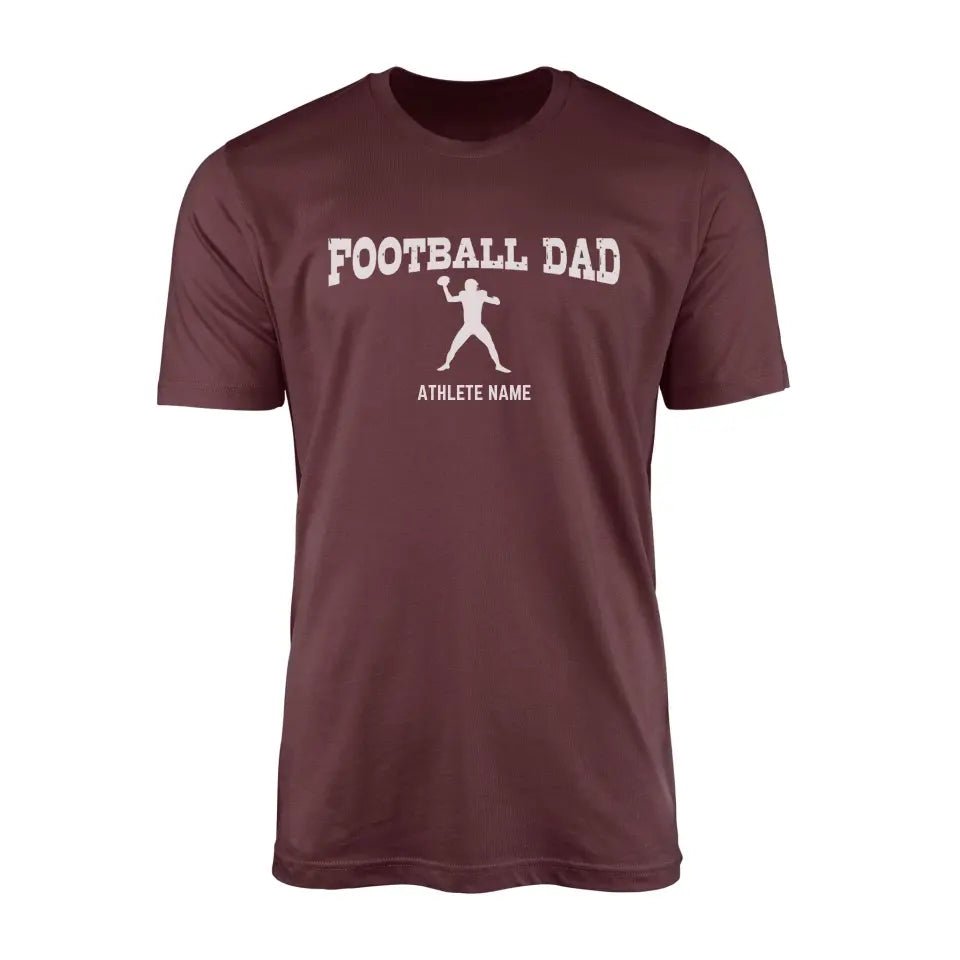 Football Dad with Football Player Icon and Football Player Name on a Men's T-Shirt with a White Graphic