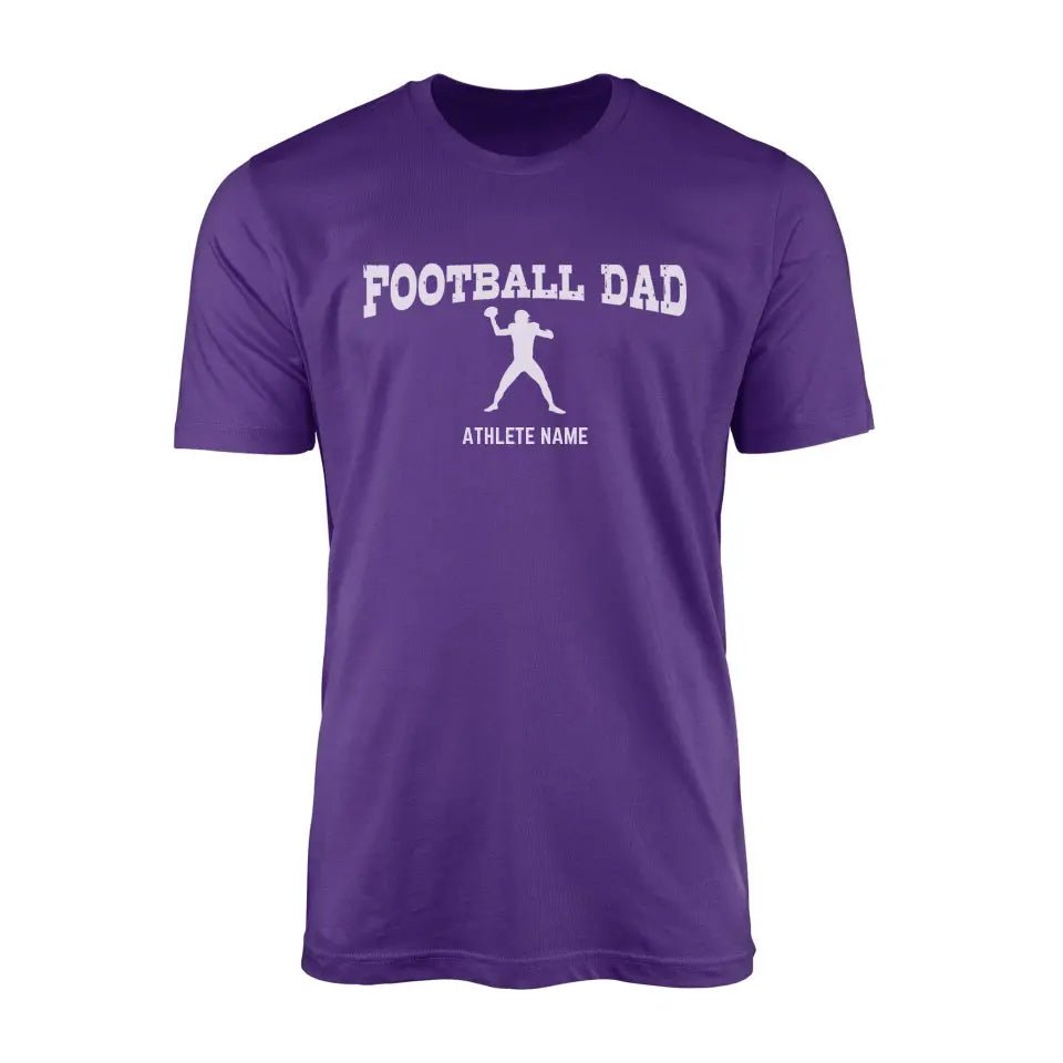 Football Dad with Football Player Icon and Football Player Name on a Men's T-Shirt with a White Graphic