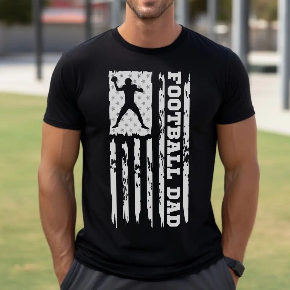 Football Dad Vertical Flag on a Men's T-Shirt with a White Graphic