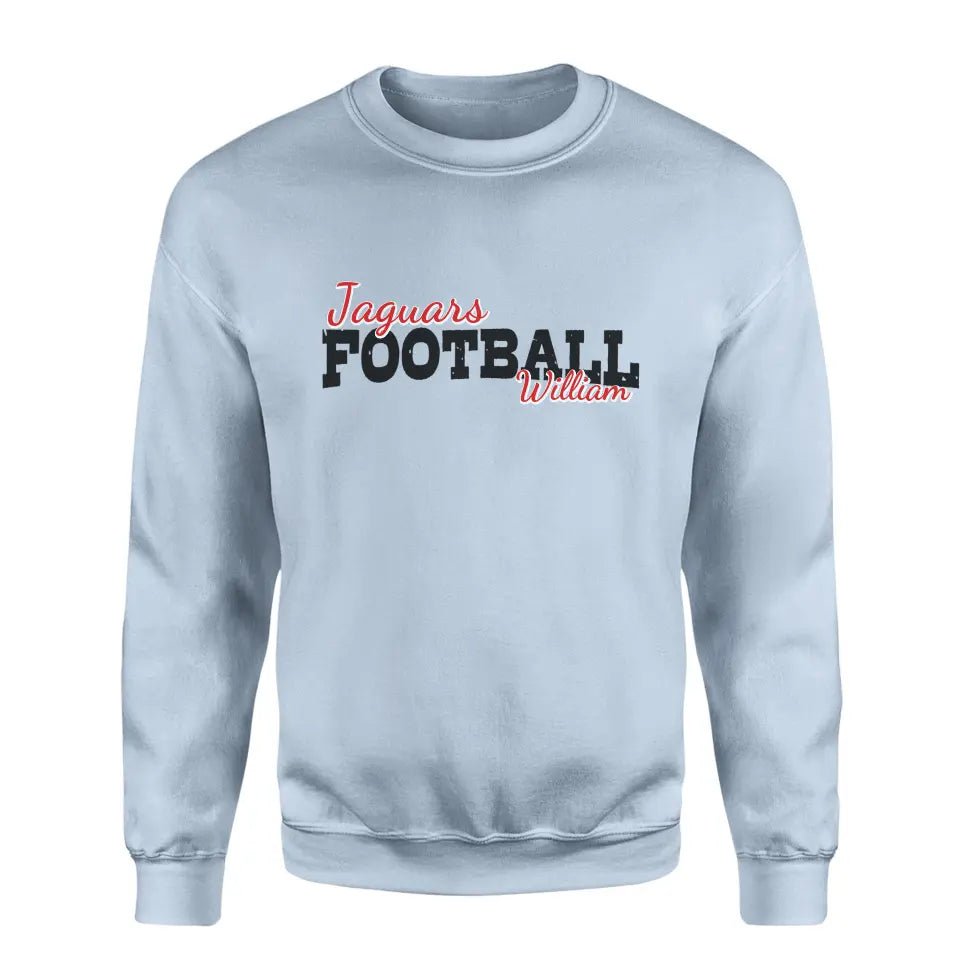 Custom Football Mascot and Football Player Name on a Sweatshirt with a Black Graphic