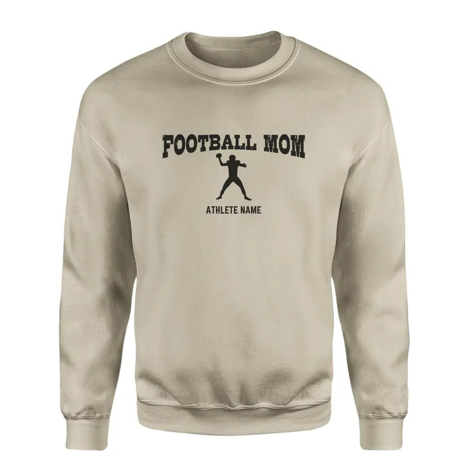 Football Mom with Football Player Icon and Football Player Name on a Sweatshirt with a Black Graphic