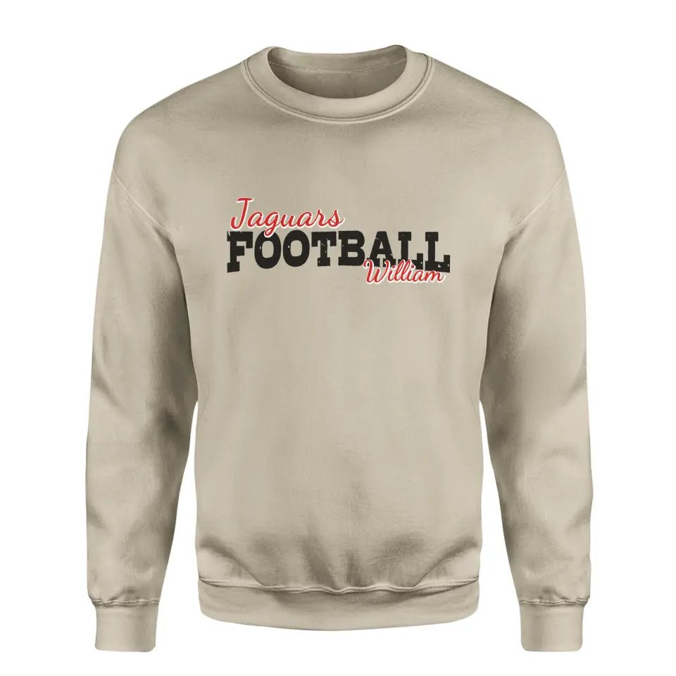 Custom Football Mascot and Football Player Name on a Sweatshirt with a Black Graphic