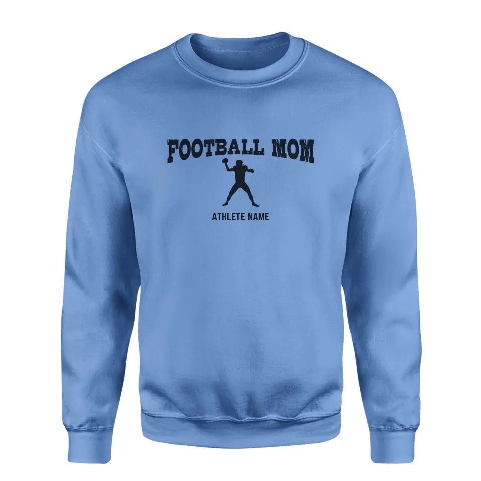 Football Mom with Football Player Icon and Football Player Name on a Sweatshirt with a Black Graphic