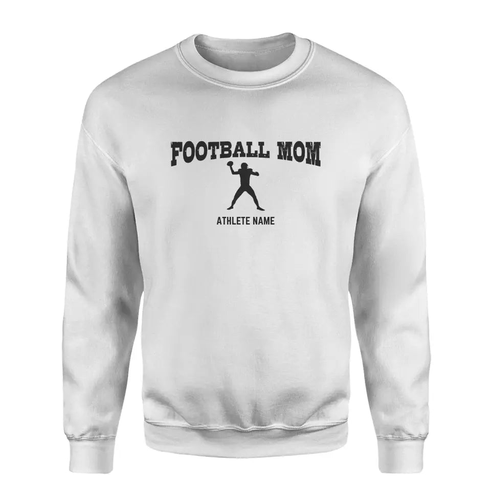 Football Mom with Football Player Icon and Football Player Name on a Sweatshirt with a Black Graphic