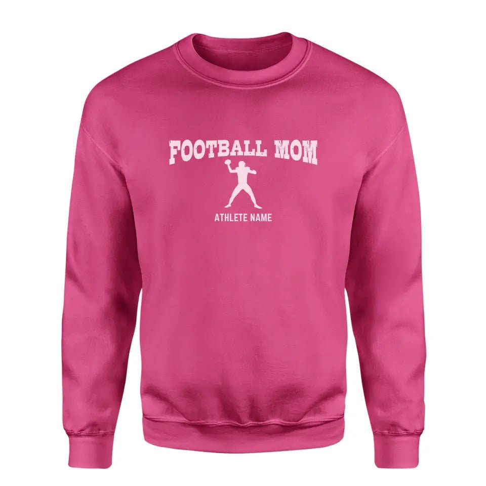 Football Mom with Football Player Icon and Football Player Name on a Sweatshirt with a White Graphic